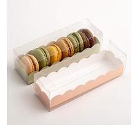 Italian Options Macaron Box for 7-8 Macarons, Food-Safe, Cookie Boxes with Pelle Insert, Macaron Treat Boxes for Cakes and Biscuits, Empty Transparent Gift Box, 10-Pack, 190x50x50mm, Elegance Pink