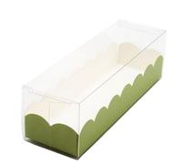 Italian Options Macaron Box for 7-8 Macarons, Food-Safe, Cookie Boxes with Pelle Insert, Macaron Treat Boxes for Cakes and Biscuits, Empty Transparent Gift Box, 10-Pack, 190 x 50 x 50mm, Fibra Green