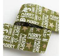 Merry Christmas Green Hessian Ribbon 38mm x 10M