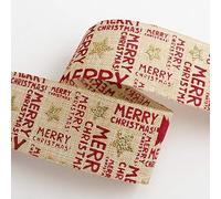 Merry Christmas Natural Hessian Ribbon 38mm x 10M