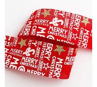 Merry Christmas Red Hessian Ribbon 38mm x 10M