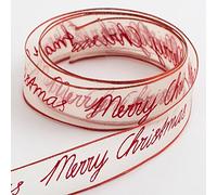 Italian Options Merry Christmas Red Organza Ribbon, Wired Christmas Ribbon for Gift Wrapping, Crafts, Weddings, Wreaths, Tree Decorations, Red, 25 mm x 10 Metre Roll