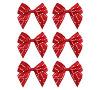 Italian Options Merry Christmas Ribbon Bows, Self-Adhesive Satin Christmas Gift Bow Decorations for Gift Wrapping, Crafts, Wreaths, Crafting Accessories Supplies, Red Satin, 6 Pack, 10 cm