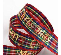 Italian Options Merry Christmas Tartan Check Ribbon, Scottish Christmas Ribbon for Crafts, Gift Wrapping, Wreaths, Tree Decorations, Hair Bows, Tartan Red, Gold Foil, 16 mm x 10 Metre Roll