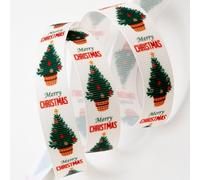 Italian Options Merry Christmas Tree Grosgrain Ribbon, Christmas Ribbon for Crafts, Gift Wrapping, Wreaths, Tree Decorations, Hair Bows, Cream, 16 mm x 5 Metre Roll