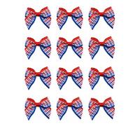 Italian Options Mini Tartan Ribbon Bows, Small Chequered Bow Decorations for Crafting, Gifts, Christmas Cards, Wreaths, Home Furnishings, Sewing, Hair Bows, Britannia Blue/Red, 24 Pack, 4 cm