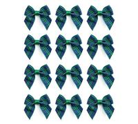 Italian Options Mini Tartan Ribbon Bows, Small Chequered Bow Decorations for Crafting, Gifts, Christmas Cards, Wreaths, Home Furnishings, Sewing, Hair Bows, Green/Blue, 12 Pack, 4 cm