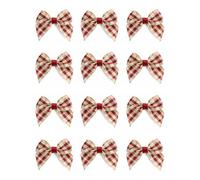 Italian Options Mini Tartan Ribbon Bows, Small Chequered Bow Decorations for Crafting, Gifts, Christmas Cards, Wreaths, Home Furnishings, Sewing, Hair Bows, Heritage, 24 Pack, 4 cm