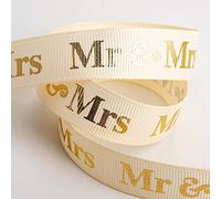 Italian Options Mr & Mrs Ribbon Cream/Gold Grosgrain (16mm x 10M)