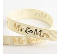 Italian Options Mr & Mrs Ribbon Cream/Gold Grosgrain (9mm x 20M)