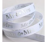 Mr & Mrs Ribbon White/Silver Grosgrain (9mm x 20M)