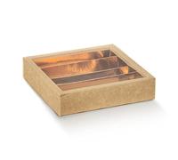 Italian Options Natural Chocolate Boxes with Inserts, Empty Kraft Gift Boxes for Truffles with Clear Sleeve, Food-Safe Treat Box for Wedding Favours, Gifts, 10-Pack, 215 x 145 x 35 mm, Nature (Brown)