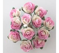 Italian Options Paper Tea Roses Pink/Cream - Small Craft Flowers (144 Pack)