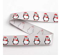 Italian Options Penguins Christmas Satin Ribbon for Gift Wrapping, Christmas Ribbon for Crafts, Wreaths, Tree Decorations, Cards, Fabric Ribbons, Silver, 16mm x 5 Metre Roll