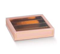 Italian Options Pink Chocolate Boxes with Inserts, Empty Gift Boxes for Truffles with Clear Sleeve, Food-Safe Treat Box for Wedding Favours, Gifts, 10-Pack, 145 x 145 x 35 mm, Elegance Pink