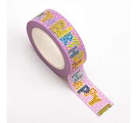 Italian Options Pink Happy Birthday Foil Printed Adhesive Washi Tape (15mm x 10 Metre)