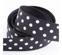 Italian Options Polka Dot Grosgrain Ribbon 15mm, Strong Spotty Patterned Ribbon for Bows, Crafting, Sewing, Hair Accessories, Gift Wrap, 15 mm x 10 Metre Roll, Black