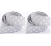 Italian Options Polka Dot Grosgrain Ribbon 15mm, Strong Spotty Patterned Ribbon for Bows, Crafting, Sewing, Hair Accessories, Gift Wrap, 15 mm x 10 Metre Roll, Silver (Pack of 2)