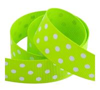 Italian Options Polka Dot Grosgrain Ribbon 15mm, Strong Spotty Patterned Ribbon for Bows, Crafting, Sewing, Hair Accessories, Gift Wrap, 15 mm x 10 Metre Roll, Lime
