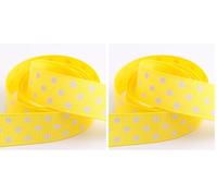Italian Options Polka Dot Grosgrain Ribbon 25mm, Strong Spotty Patterned Ribbon for Bows, Crafting, Sewing, Hair Accessories, Gift Wrap, 25 mm x 10 Metre Roll, Yellow (Pack of 2)