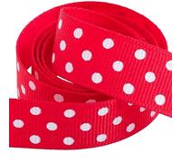 Italian Options Polka Dot Grosgrain Ribbon 25mm, Strong Spotty Patterned Ribbon for Bows, Crafting, Sewing, Hair Accessories, Gift Wrap, 25 mm x 10 Metre Roll, Red