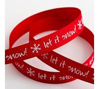 Italian Options Red Let It Snow Grosgrain Ribbon, Christmas Ribbon for Crafts, Gift Wrapping, Wreaths, Tree Decorations, Hair Bows, Red, White Print, 9 mm x 5 Metre Roll