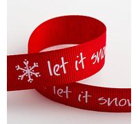 Italian Options Christmas Grosgrain Ribbon - Red - Let It Snow + Snowflakes - 16mm x 5m