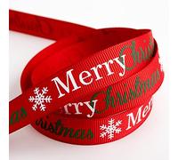 Italian Options Red Merry Christmas Grosgrain Ribbon, Christmas Ribbon for Crafts, Gift Wrapping, Wreaths, Tree Decorations, Hair Bows, Red, 16 mm x 5 Metre Roll