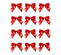 Italian Options Reindeer Stag Ribbon Bows, Self-Adhesive Satin Christmas Bow Decorations for Gift Wrapping, Crafts, Wreaths, Crafting Accessories, Gold Reindeer Red Satin, 24 Pack, 5 cm