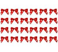 Italian Options Reindeer Stag Ribbon Bows, Self-Adhesive Satin Christmas Bow Decorations for Gift Wrapping, Crafts, Wreaths, Crafting Accessories, Gold Reindeer Red Satin, 24 Pack, 5 cm