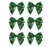 Italian Options Reindeer Stag Ribbon Bows, Self-Adhesive Satin Christmas Gift Bow Decorations for Gift Wrapping, Crafts, Wreaths, Crafting Accessories, Gold Reindeer Green Satin, 6 Pack, 10 cm