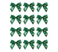 Italian Options Reindeer Stag Ribbon Bows, Self-Adhesive Satin Christmas Gift Bow Decorations for Gift Wrapping, Crafts, Wreaths, Crafting Accessories, Gold Reindeer Green Satin, 12 Pack, 5 cm