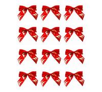 Italian Options Reindeer Stag Ribbon Bows, Self-Adhesive Satin Christmas Gift Bow Decorations for Gift Wrapping, Crafts, Wreaths, Crafting Accessories, Gold Reindeer Red Satin, 12 Pack, 5 cm
