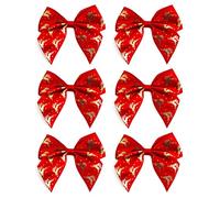 Italian Options Reindeer Stag Ribbon Bows, Self-Adhesive Satin Christmas Gift Bow Decorations for Gift Wrapping, Crafts, Wreaths, Crafting Accessories, Gold Reindeer Red Satin, 6 Pack, 10 cm
