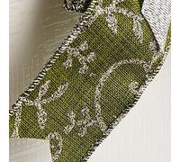 Italian Options - Silver Lurex Scroll Hessian Ribbon - 38mm x10M - Green