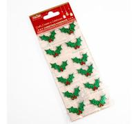 Italian Options Small Glitter Holly Christmas Craft Decoration Festive Card Making Decoration (Pack of 12)