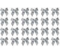 Italian Options Small Polka Dot Grosgrain Ribbon Bows, Self Adhesive Spotted Bows for Crafting, Gifts, Sewing, Hair Bow, Floristry, Cakes, Crafts, Decorations, Silver, 24 Pack, 5cm