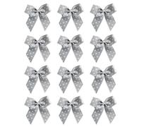 Italian Options Small Polka Dot Grosgrain Ribbon Bows, Self Adhesive Spotted Bows for Crafting, Gifts, Sewing, Hair Bow, Floristry, Cakes, Crafts, Decorations, Silver, 12 Pack, 5cm