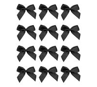 Italian Options Small Satin Ribbon Bows, Self Adhesive Bow Decorations for Crafts, Gift Wrap, Hampers, Hair Bows, Wedding Stationery, Floristry, Christmas, Cakes, Crafting, Black, 12 Pack, 5 cm