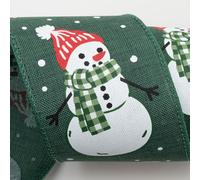 Italian Options Snowman Green Linen Wired Christmas Ribbon, Hessian Ribbon for Crafts, Gift Wrapping Accessories, Wreaths, Tree Decorations, Burlap Fabric, Green, 63 mm x 10 Metre Roll