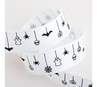 Spooky Halloween Theme Ribbon - 16mm x 5 Metre - White Grosgrain