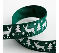 Italian Options Stag Christmas Grosgrain Ribbon, Green Christmas Ribbon for Crafts, Gift Wrapping, Wreaths, Tree Decorations, Hair Bows, Green, 16 mm x 5 Metre Roll