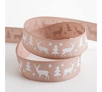 Italian Options Stag Christmas Grosgrain Ribbon, Taupe Christmas Ribbon for Crafts, Gift Wrapping, Wreaths, Tree Decorations, Hair Bows, Taupe, 16 mm x 5 Metre Roll