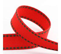 Stitched Edge Grosgrain Ribbon - 16mm x 5M - Red/Green