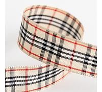 Italian Options Tartan Ribbon 16mm x 10M - Cream/Black/Red