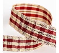 Italian Options Tartan Ribbon 16mm x 10M - Cream/Burgundy/Red/Gold