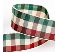 Tartan Ribbon 25mm x 10M - Burgundy/Cream/Green