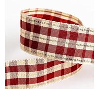 Tartan Ribbon 25mm x 10M - Cream/Burgundy/Red/Gold