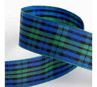 Italian Options Tartan Ribbon 25mm x 10M - Green/Blue