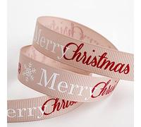 Italian Options Taupe Merry Christmas Grosgrain Ribbon, Christmas Ribbon for Crafts, Gift Wrapping, Wreaths, Tree Decorations, Hair Bows, Taupe, 16 mm x 5 Metre Roll